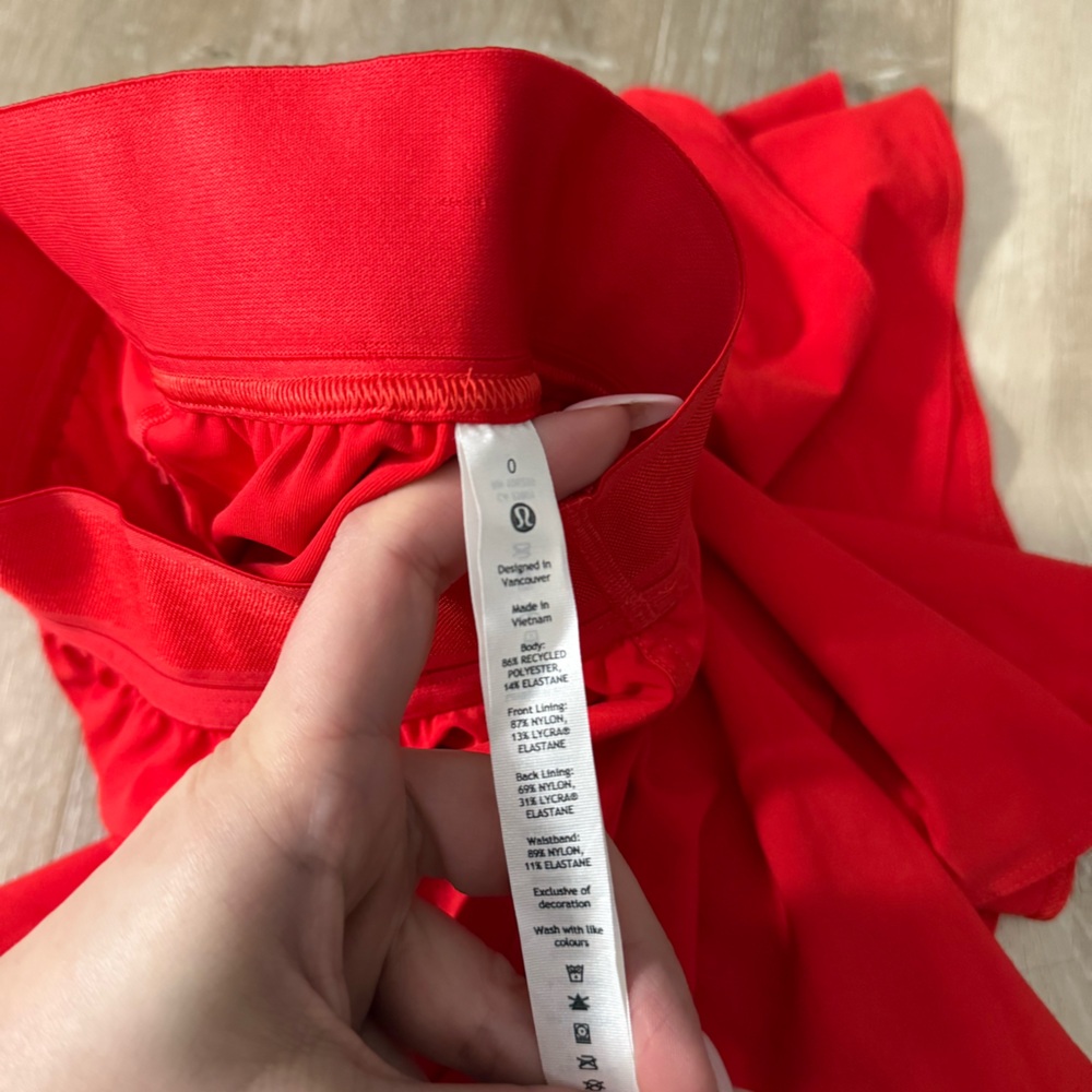 Lululemon court rival high waisted tennis skirt built in shorts red size 0 - Picture 5 of 7